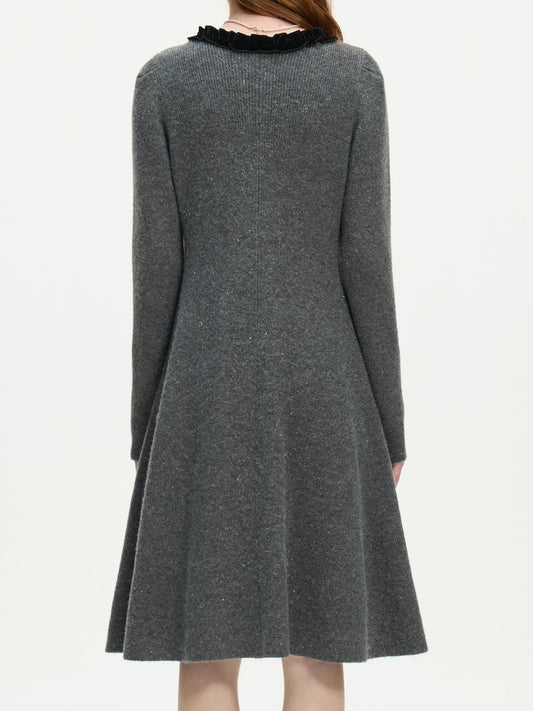 FSLE Office Lady French Romantic Knitted Dress for Women 2024 Autumn/Winter New Long Sleeve Interior Dress 24FS14371