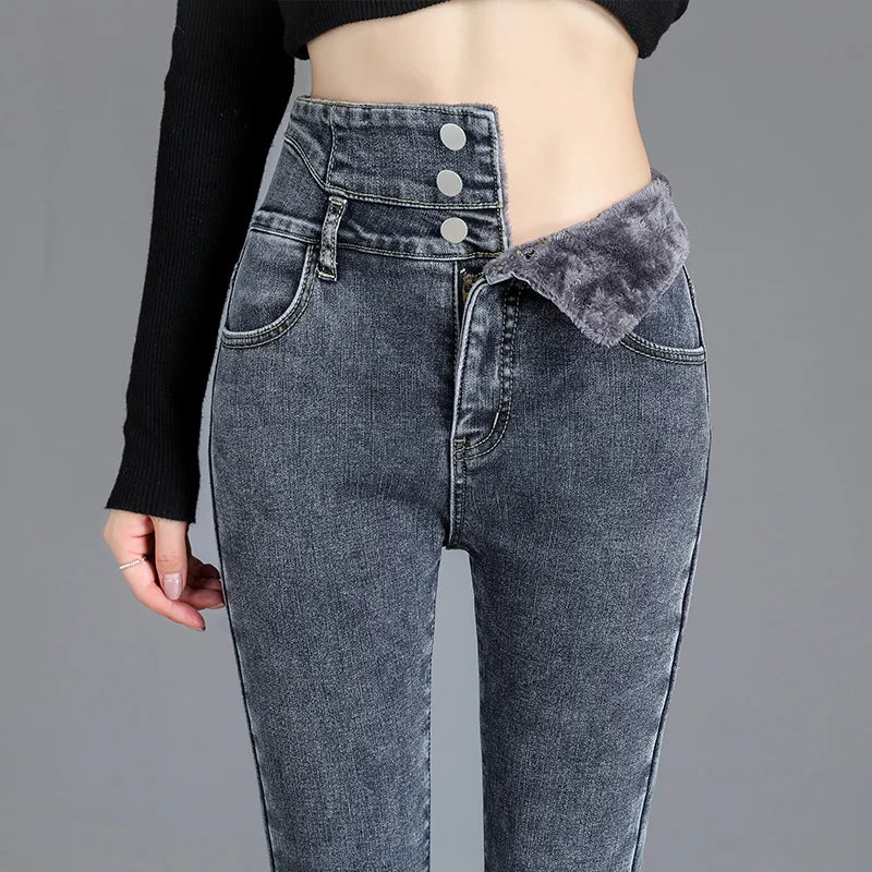 High-Waisted Thermal Fleece Lined Skinny Jeans
