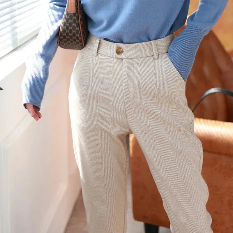 Elegant High-Waist Wool Pencil Trousers