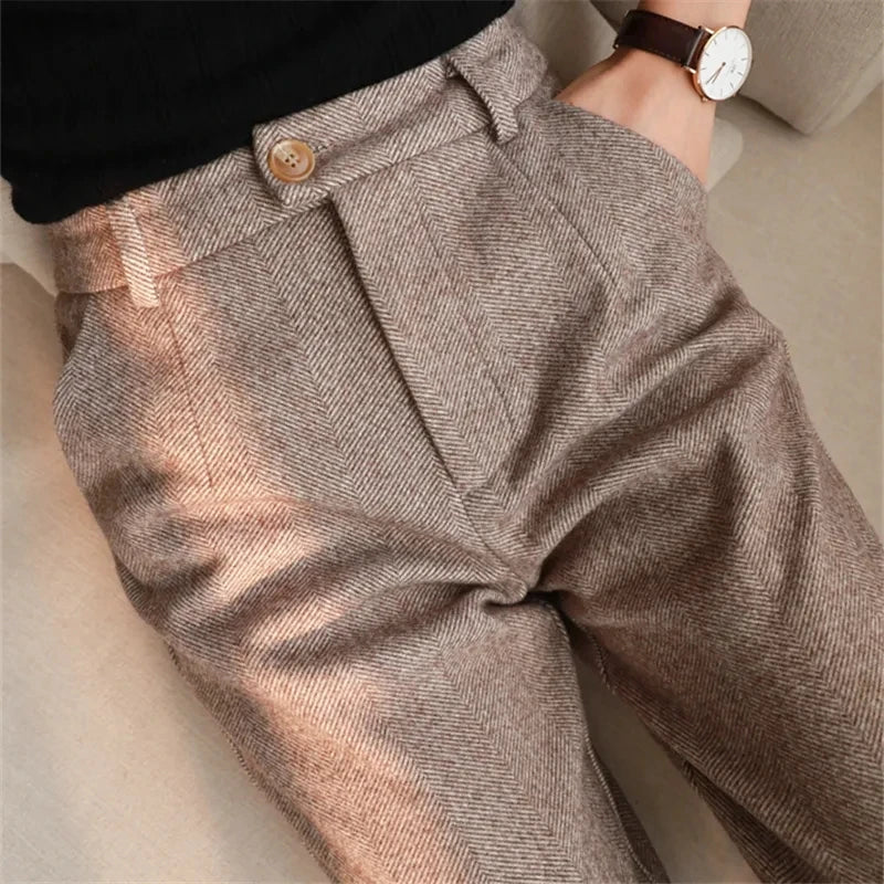 Elegant High-Waist Wool Pencil Trousers