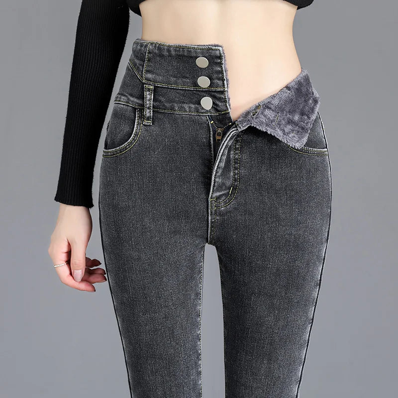 High-Waisted Thermal Fleece Lined Skinny Jeans