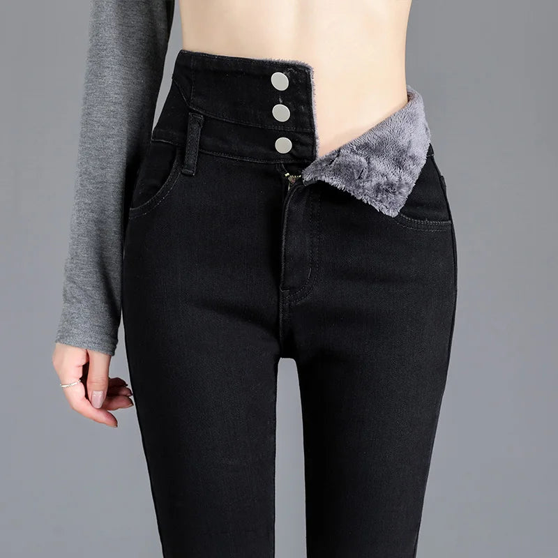 High-Waisted Thermal Fleece Lined Skinny Jeans