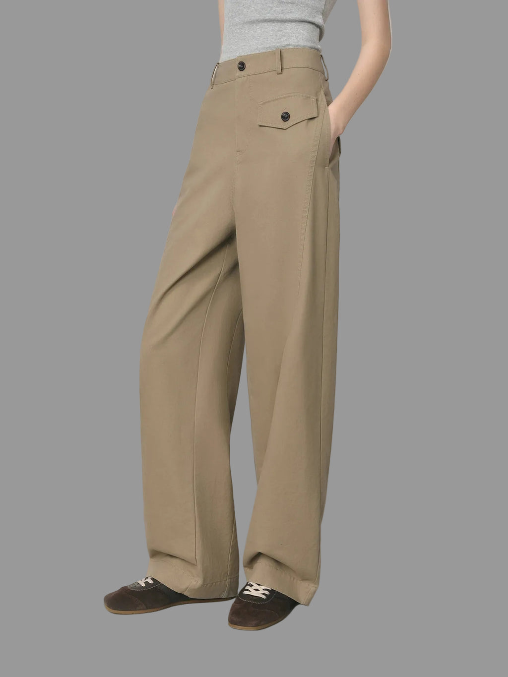 Fsle 2025 calças cáqui femininas – calças de algodão de perna reta outono ajuste relaxado casual estilo vintage com design retrô