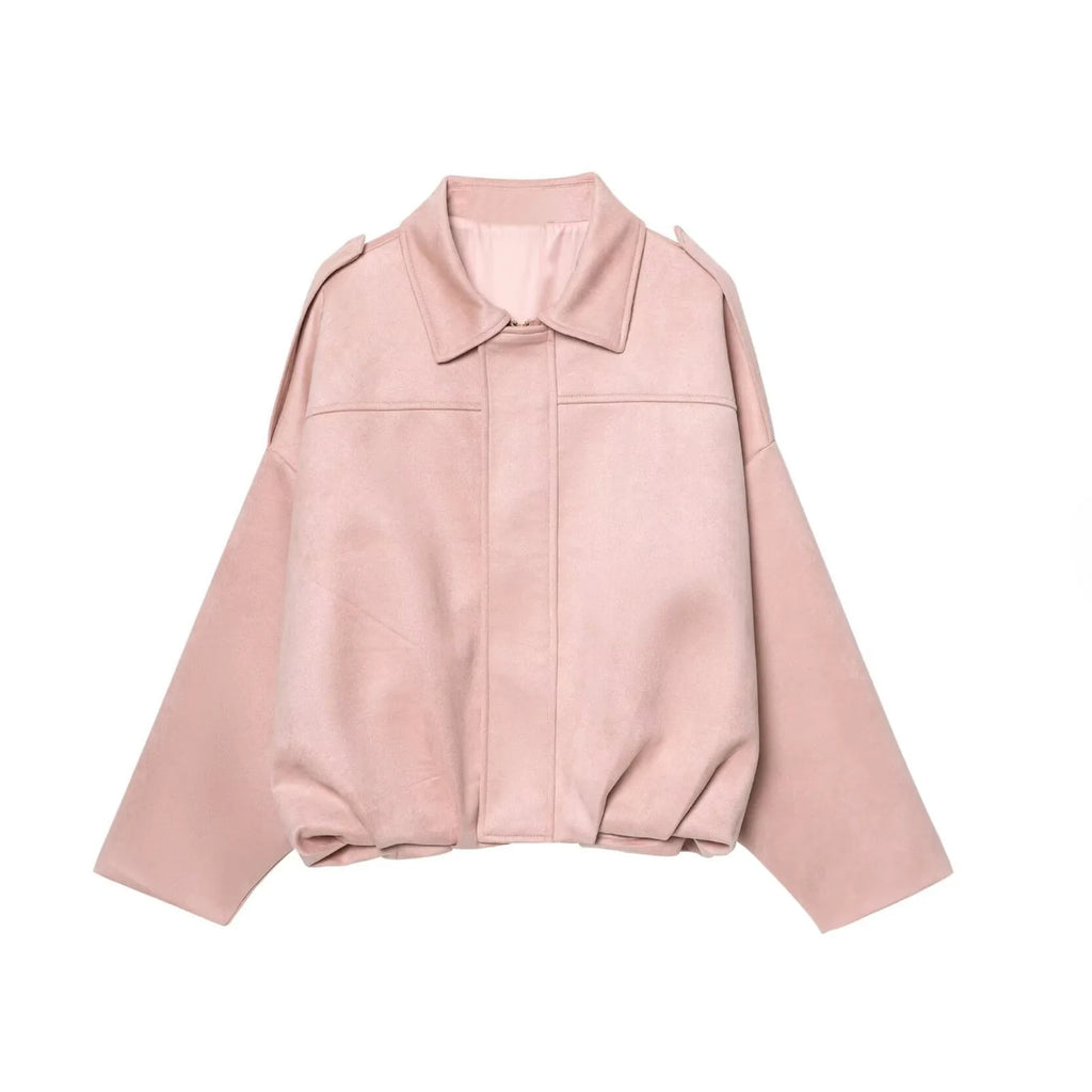 Retro Suede Jacket with Zipper Collar - Women's Fashion