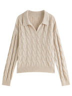 FSLE Elegant Style Cable Knitted Cardigan Sweater Vest Suit 2024 New Design Polo Collar Pullover Sweater For Women Officelady