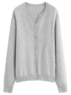 FSLE Winter 2025 Women Pointed Collar Knit Cardigan - Wool Blend Thermal Comfort Long Sleeve Open Front Coat for Casual Elegance
