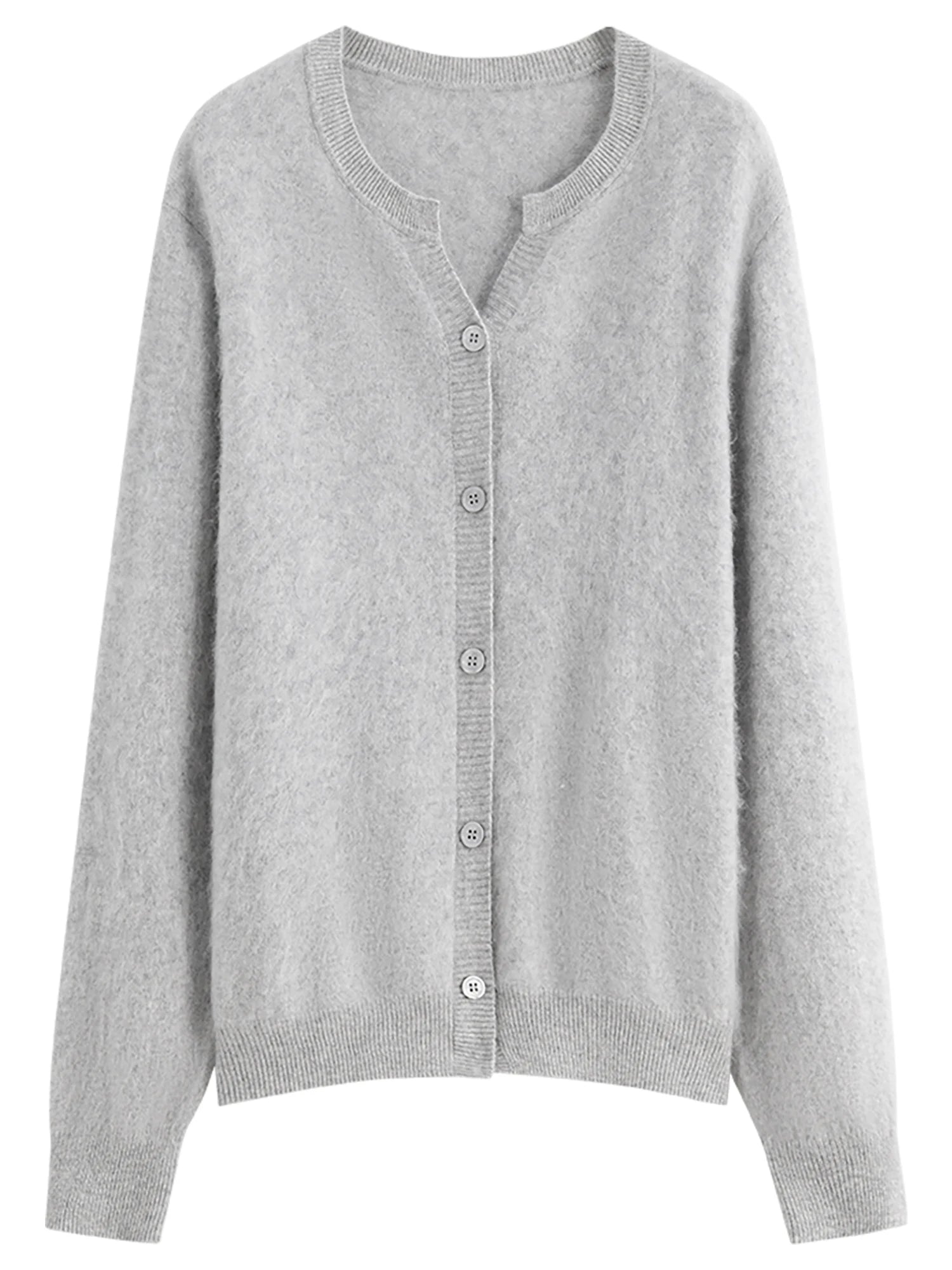 FSLE Winter 2025 Women Pointed Collar Knit Cardigan - Wool Blend Thermal Comfort Long Sleeve Open Front Coat for Casual Elegance