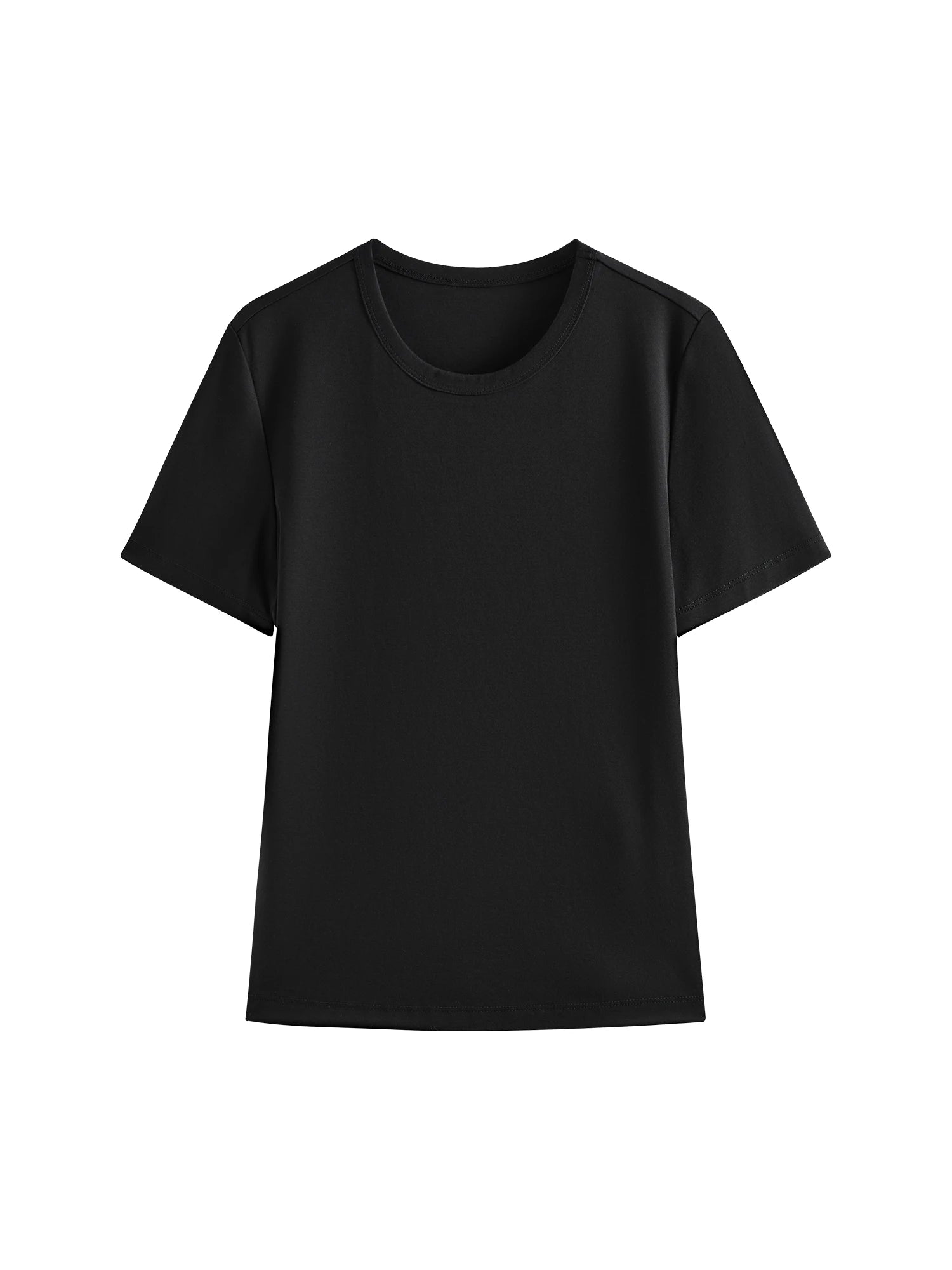 FSLE Straight Shoulder White T-shirt Women 2025 Spring New Style All-match Slim Short-sleeved T-shirt Bottoming Shirt 25FS11303