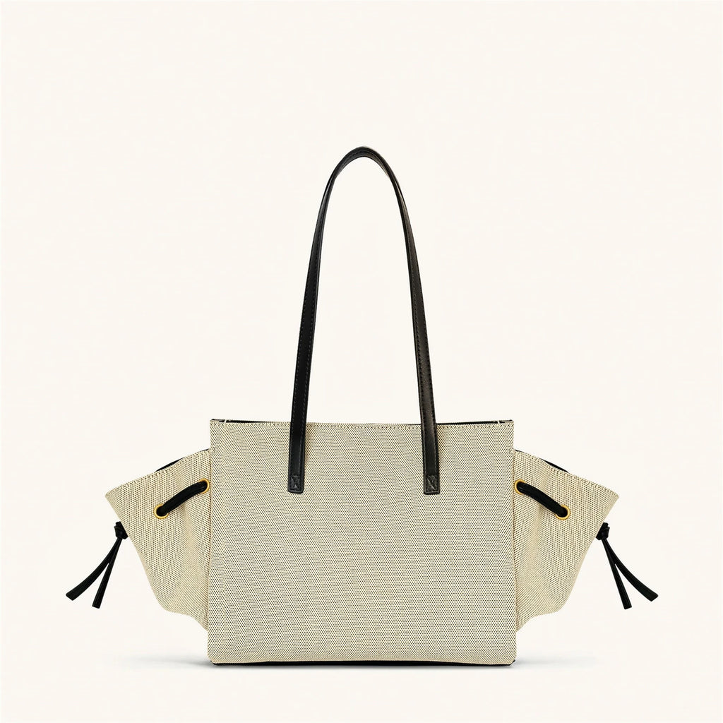 JW Pei New Canvas Black Motorcycle Style Tote Bag Women's Large Capacity Crossbody Purse for Commuters Underarm Shoulder Handbag