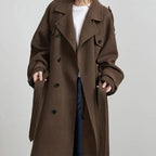 Chic Long Belted Wool Blend Coat for Women