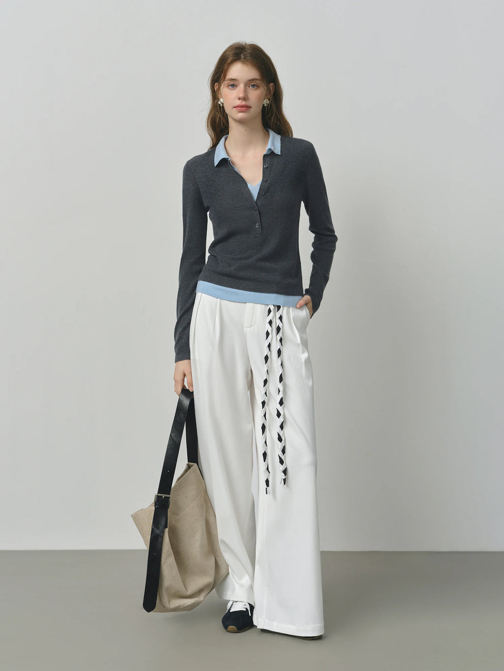 Fsle 2025 novo outono feminino camisola de malha cor bloco barenia estilo falso duas peças gola virada vintage aconchegante cabo malha topo