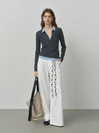 Fsle 2025 novo outono feminino camisola de malha cor bloco barenia estilo falso duas peças gola virada vintage aconchegante cabo malha topo