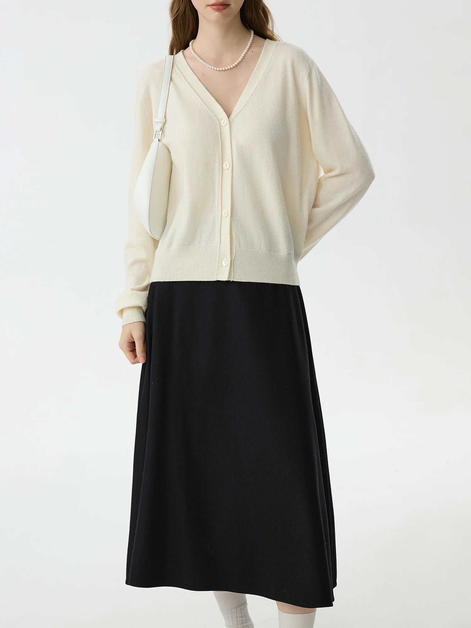 Fsle senhora do escritório lã cintura alta a linha saia para mulher engrossado comprimento médio 2024 inverno novas saias casuais 24fs14642