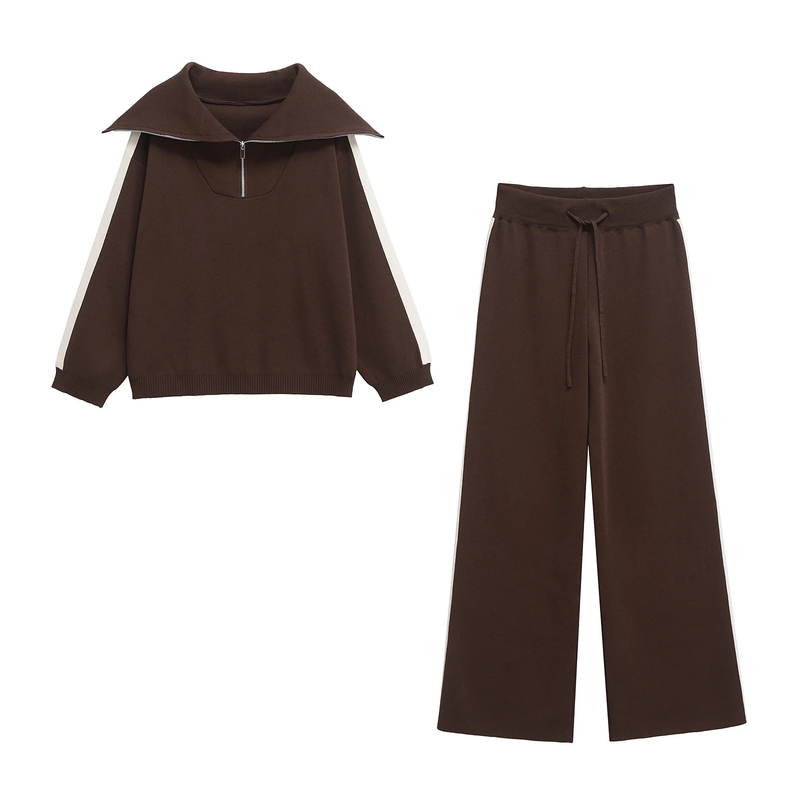 Chic Women's Two-Piece Brown Set - High Waist Comfort