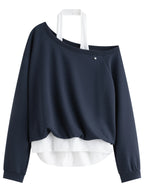 FSLE Hot Girl Oblique Shoulder Halter Neck Fake Two-piece Sweatshirt Female Autumn 2025 New Loose Versatile Tops 25FS13222