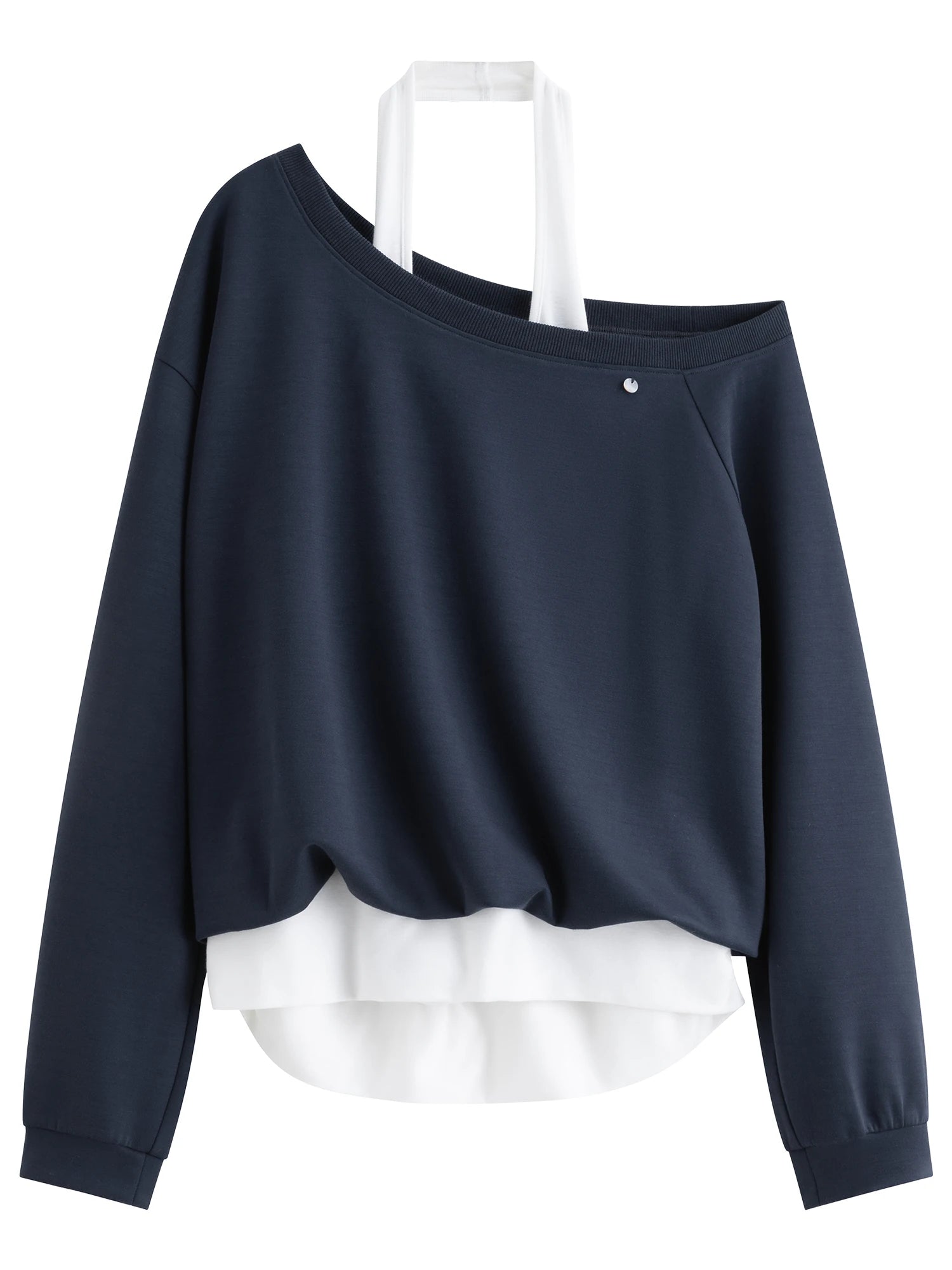 FSLE Hot Girl Oblique Shoulder Halter Neck Fake Two-piece Sweatshirt Female Autumn 2025 New Loose Versatile Tops 25FS13222