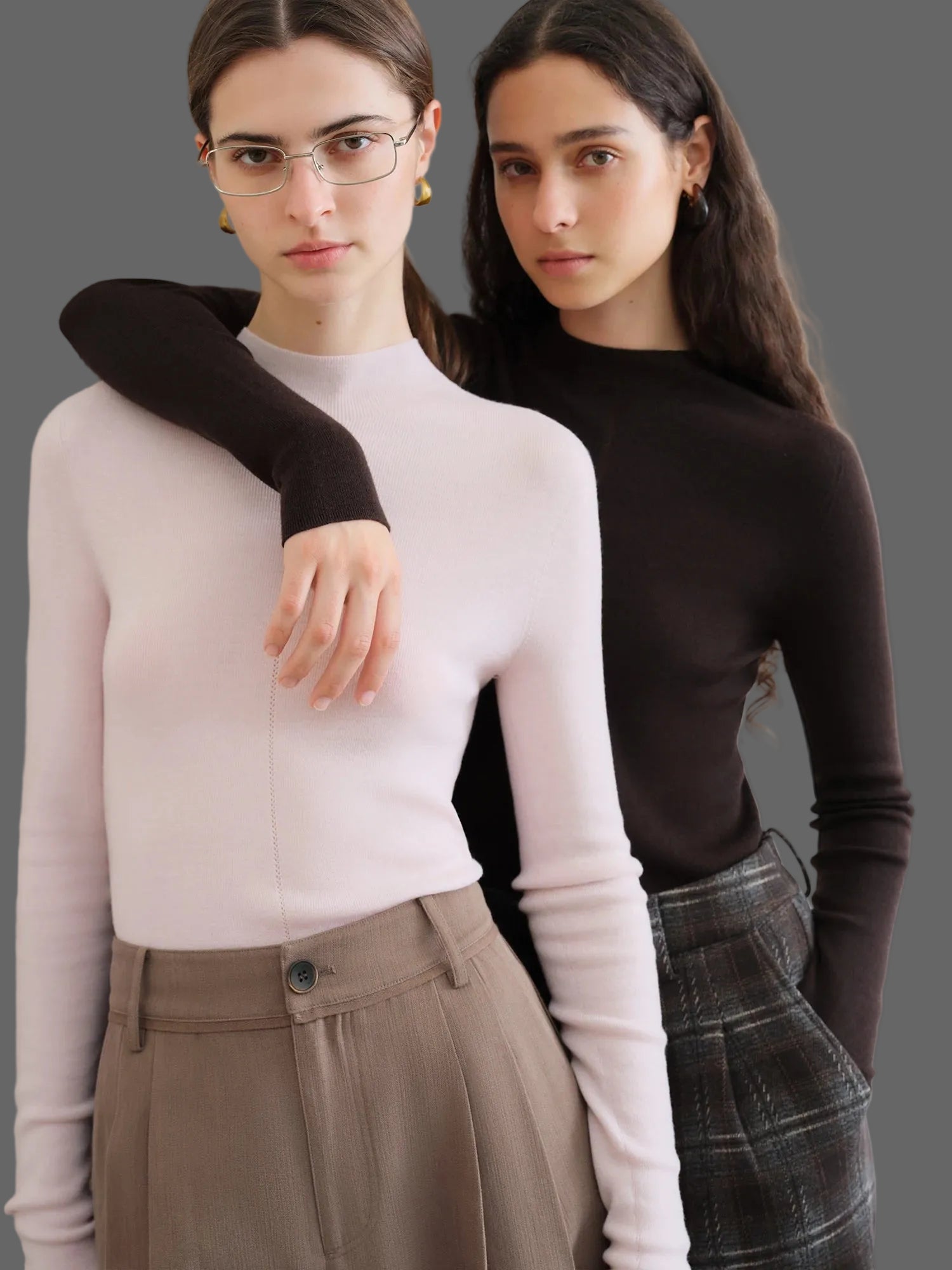 FSLE【Série Premium】Lã de Biela Alemã Outono Super Fina Lavável Sem Costura Mock Neck Camisa de Camada de Base Térmica Feminina