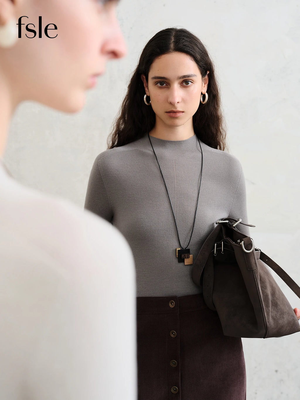 FSLE【Série Premium】Lã de Biela Alemã Outono Super Fina Lavável Sem Costura Mock Neck Camisa de Camada de Base Térmica Feminina