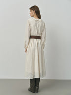 FSLE Autumn Dress Women's V-Neck Wedding Dress Long Sleeve Romantic Floral Embroidery Lace Trim Pearl Accents Loose Maxi Dress