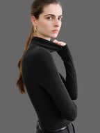 FSLE【Série Premium】Lã de Biela Alemã Outono Super Fina Lavável Sem Costura Mock Neck Camisa de Camada de Base Térmica Feminina