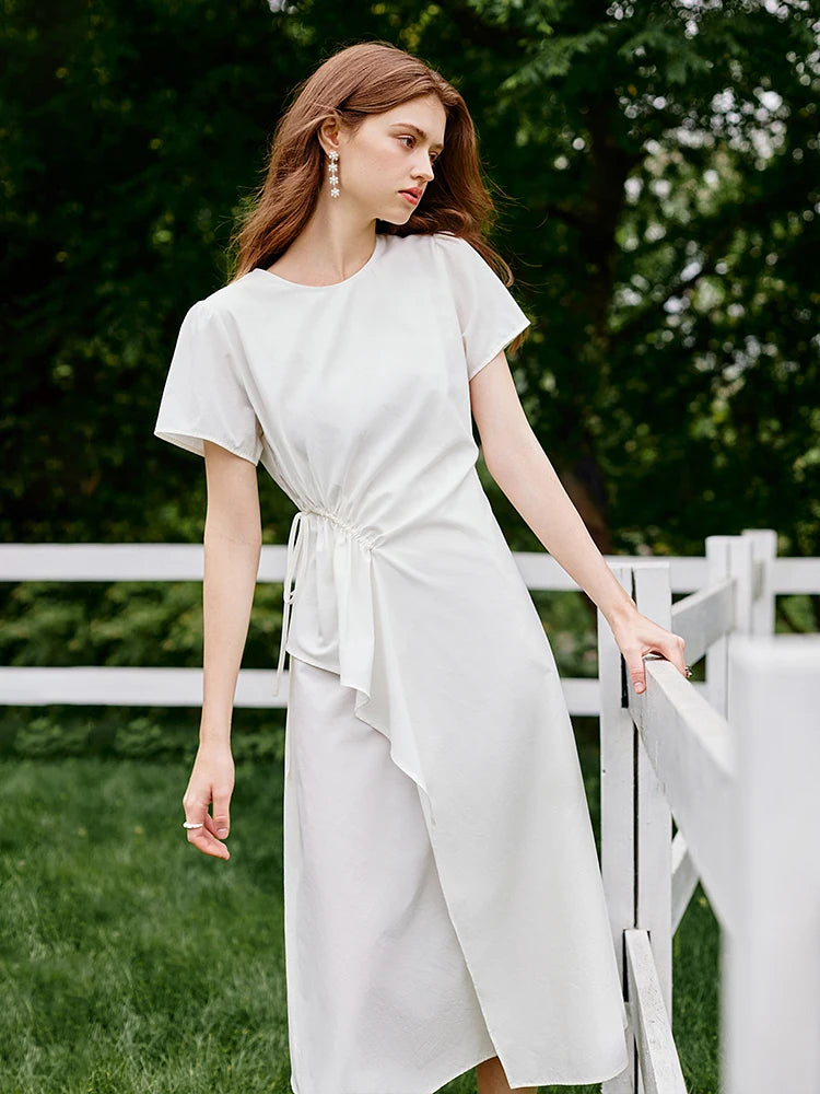 Fsle clássico a linha verão vestido longo para as mulheres 2024 verão novo fino ajuste versátil commuter feminino branco preto vestido 24fs12719