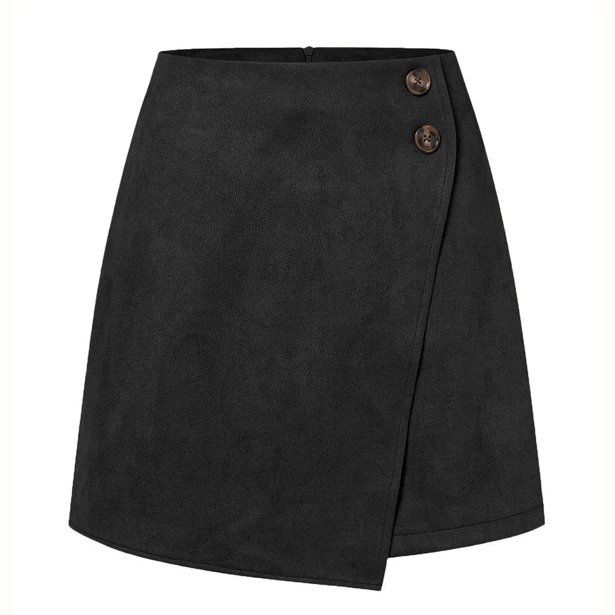 High-Waisted Suede Mini Skirt with Button Detail