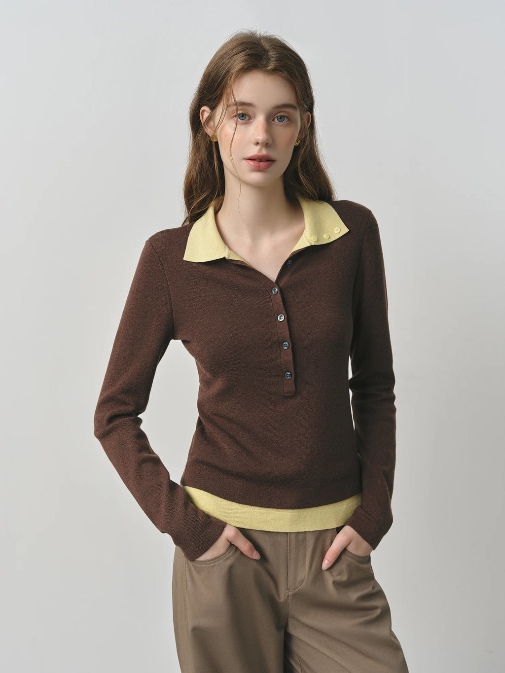 Elegant Fall Knit Sweater with Vintage Collar