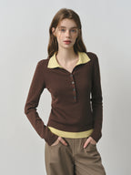 Elegant Fall Knit Sweater with Vintage Collar