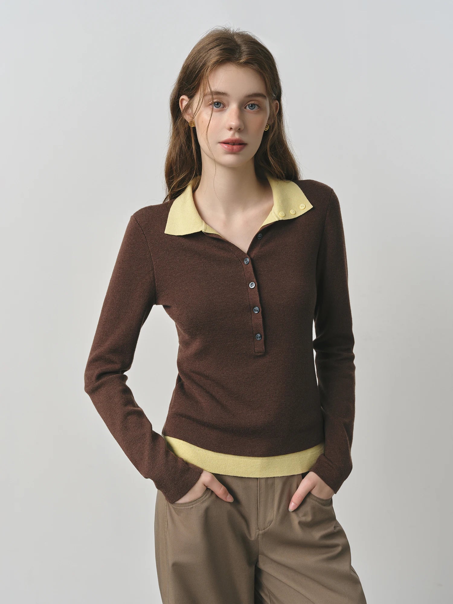 Elegant Fall Knit Sweater with Vintage Collar