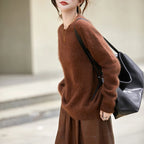 WinvyNee Roupas femininas de lã escovada, gola redonda, rosa, suéteres casuais, macios, sólidos, de malha, pulôveres, inverno a1713001