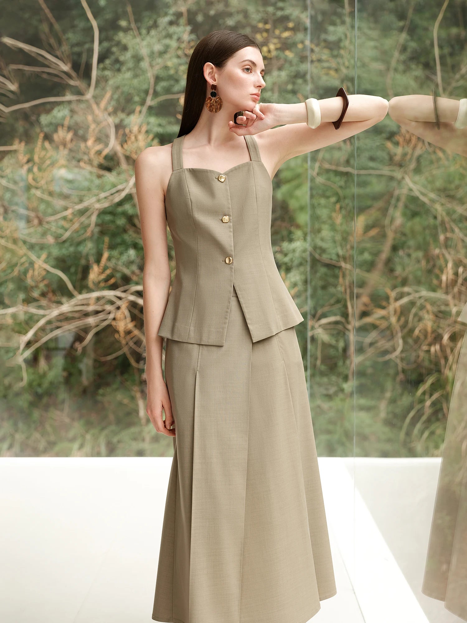 Fsle 【série premium】mialismo estilo dinheiro antigo colete conjunto de saia superior para mulheres 2025 verão nova chegada escritório senhora chique terno