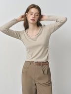 FSLE 2025 Early Autumn Women's Wool Knit T-Shirt V-Neck Elegant Office Casual Minimalist Top Y2K Coquette Pullover 25FS13301