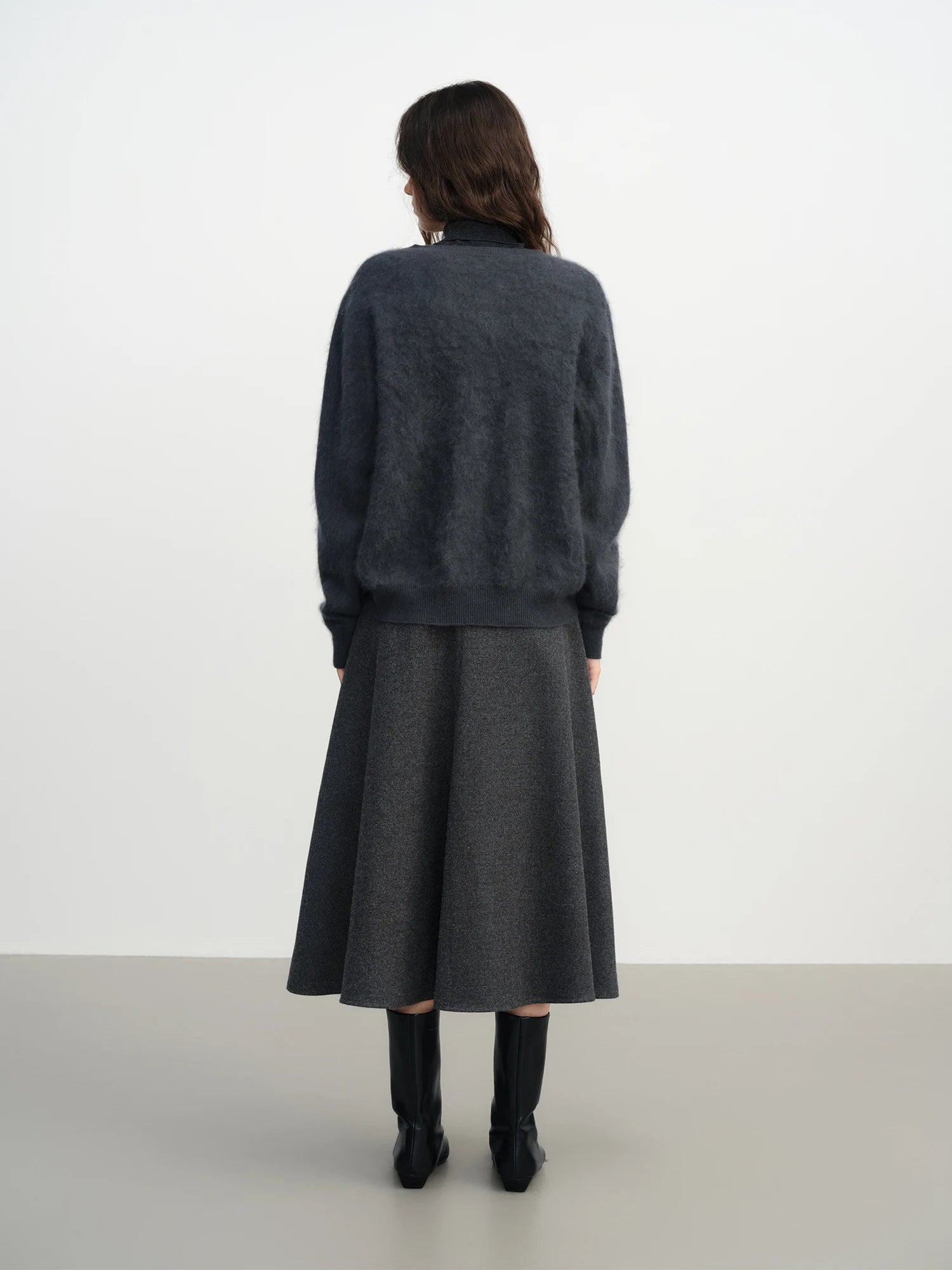 FSLE Winter 2025 Women Pointed Collar Knit Cardigan - Wool Blend Thermal Comfort Long Sleeve Open Front Coat for Casual Elegance