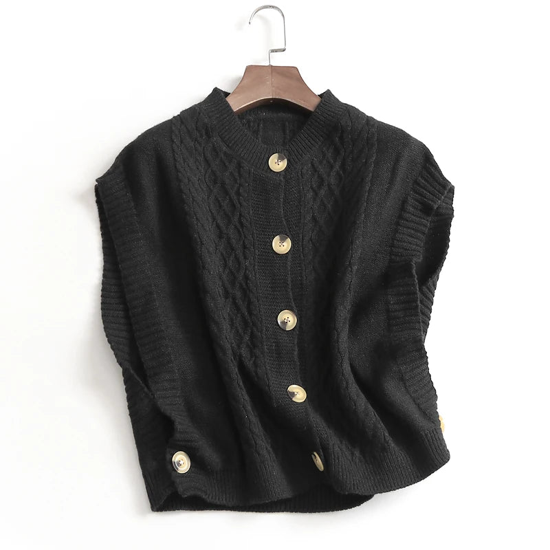 Suéter de malha com cabo colete cardigan para mulheres aconchegante botão sem mangas top de malha para mulheres adolescentes outono inverno roupa casual