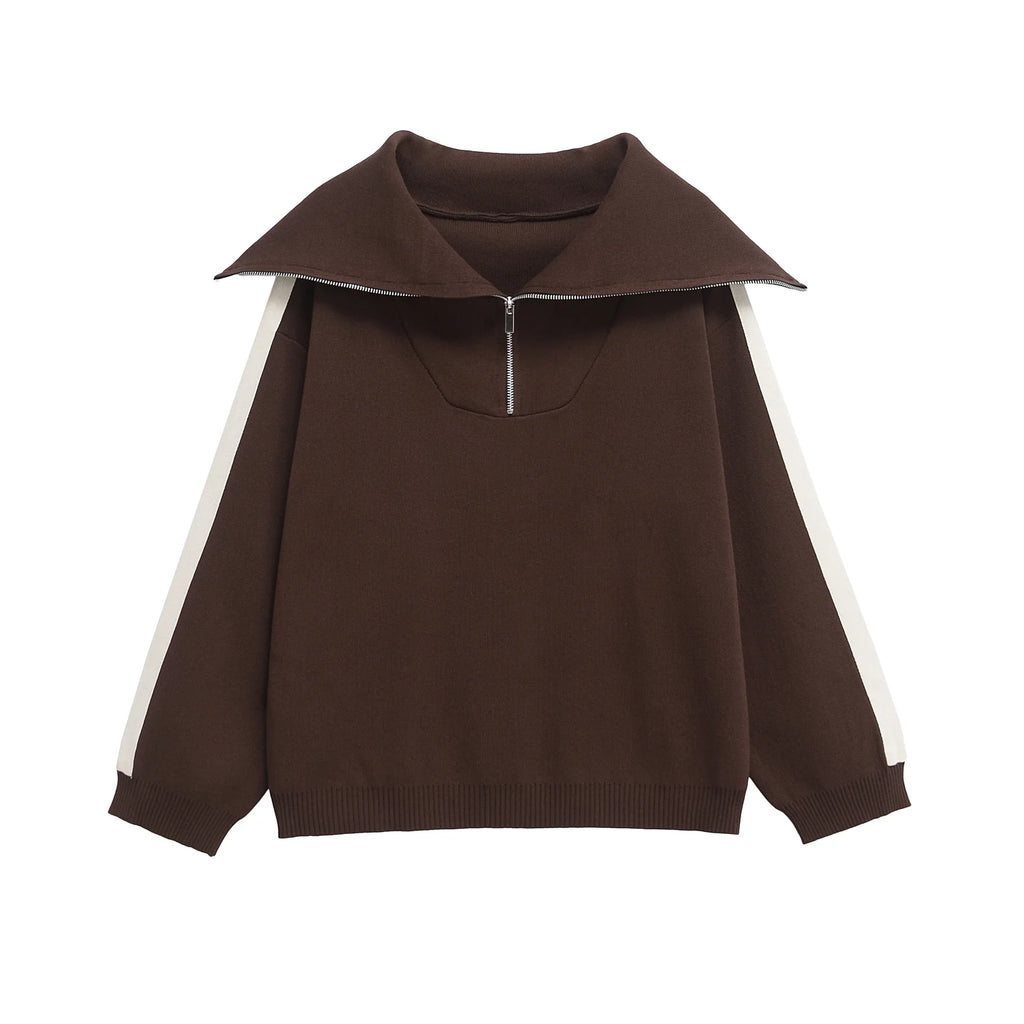 Duoperi moda feminina 2 peças conjuntos marrom pulôver sweatshirts & calças de cintura alta elástica feamle chique senhora calças conjunto