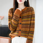 Yoyoselect 100% lã merino feminino listrado cardigan camisola fair isle cashmere camisola o pescoço macio quente topos roupas