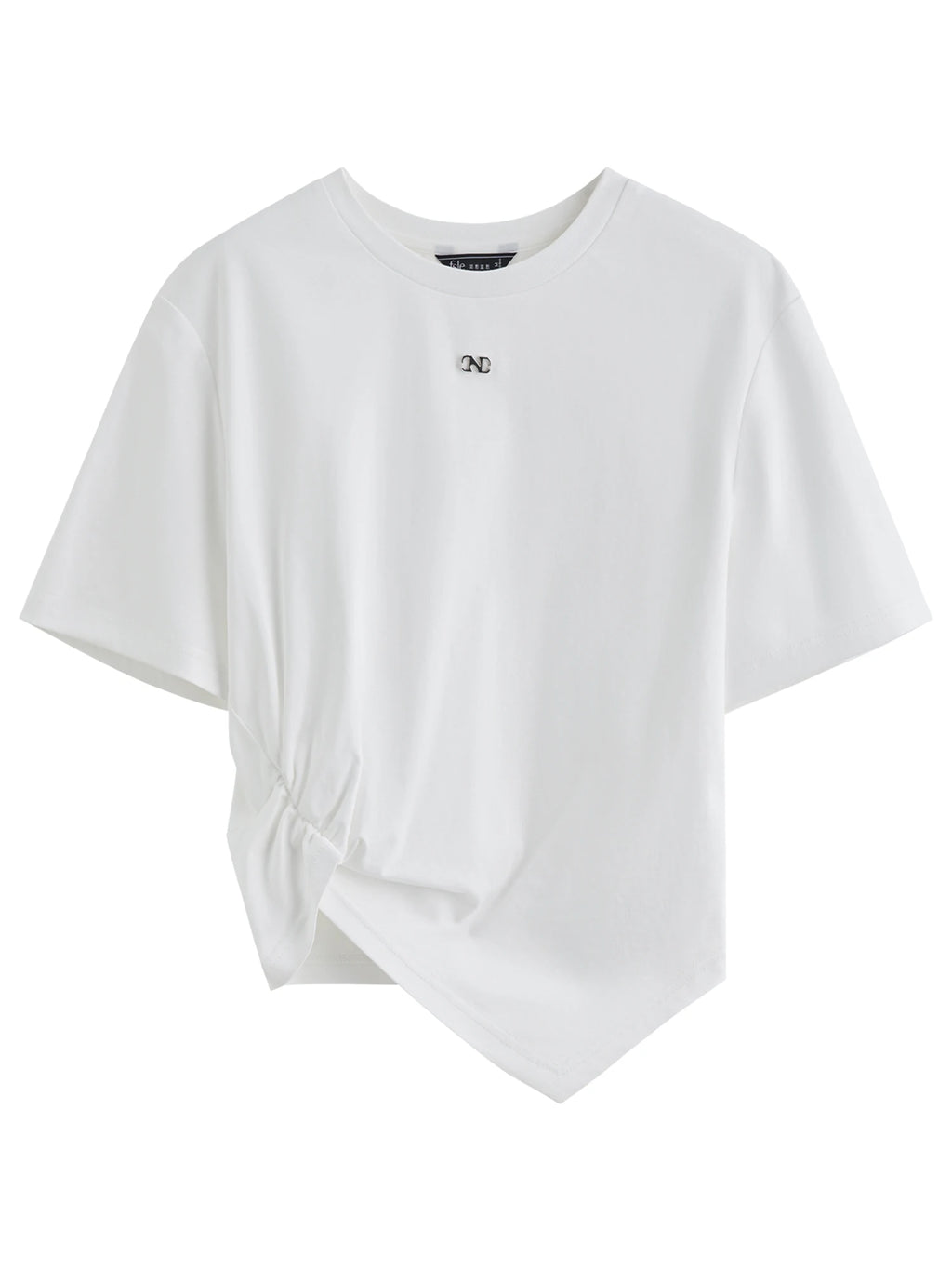 FSLE 【Premium Series】Design-inspired Asymmetric Twisted Pleated Solid Color Short-sleeved T-shirt for Women 25FE12021