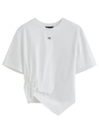 FSLE 【Premium Series】Design-inspired Asymmetric Twisted Pleated Solid Color Short-sleeved T-shirt for Women 25FE12021