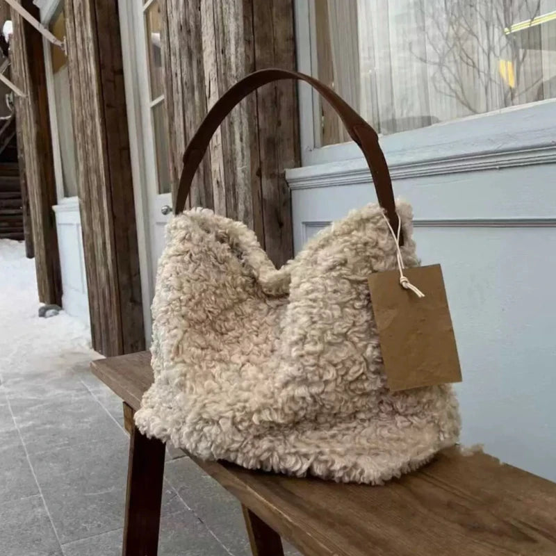 Bolsa feminina outono inverno moda de luxo novo 2026 imitação lã cordeiro bolsa ombro simples escritório bolsa feminina bolsas