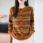 Yoyoselect 100% lã merino feminino listrado cardigan camisola fair isle cashmere camisola o pescoço macio quente topos roupas