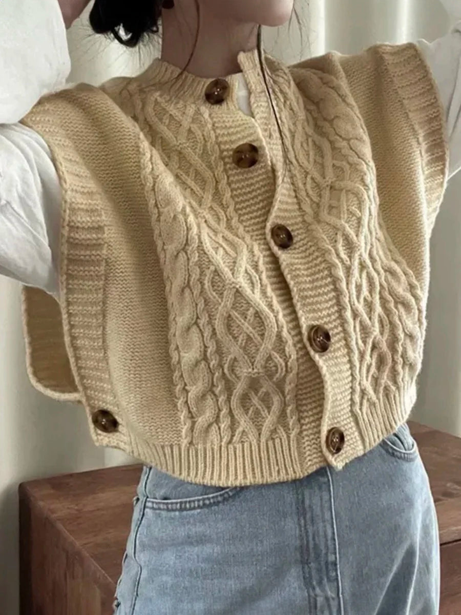 Suéter de malha com cabo colete cardigan para mulheres aconchegante botão sem mangas top de malha para mulheres adolescentes outono inverno roupa casual