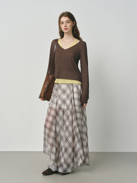 FSLE 2025 New Arrival Women's Fake Two-Tone Sweater Wool Blend Knit Top Round Neck Pullover Y2K Coquette Office Chic 25FS13286