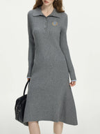 FSLE Office Lady College Style Embroidered Lapel Slim Fit Solid Color Knitted Dress 2024 Winter New Style Interior 24FS14353