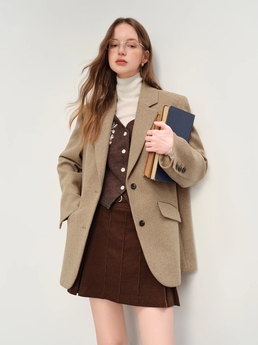Fsle estilo britânico retro verificação lã blazer jaqueta feminina outono inverno 2025 nova chegada casaco curto feminino reboque cor casaco sob medida