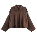 Retro Suede Jacket with Zipper Collar - Women's Fashion