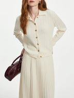 FSLE 10.1% Wool Gray Pure White Knit Cardigan Set 2024 Autumn Winter Cardigan Pleated Skirt Two Pieces Set 24FS14247+24FS14248