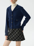 FSLE Office Lady College Style V-shaped Lapel Collar Knitted Sweater Inside 2024 Winter New Base Casual Sweater 24FS14309