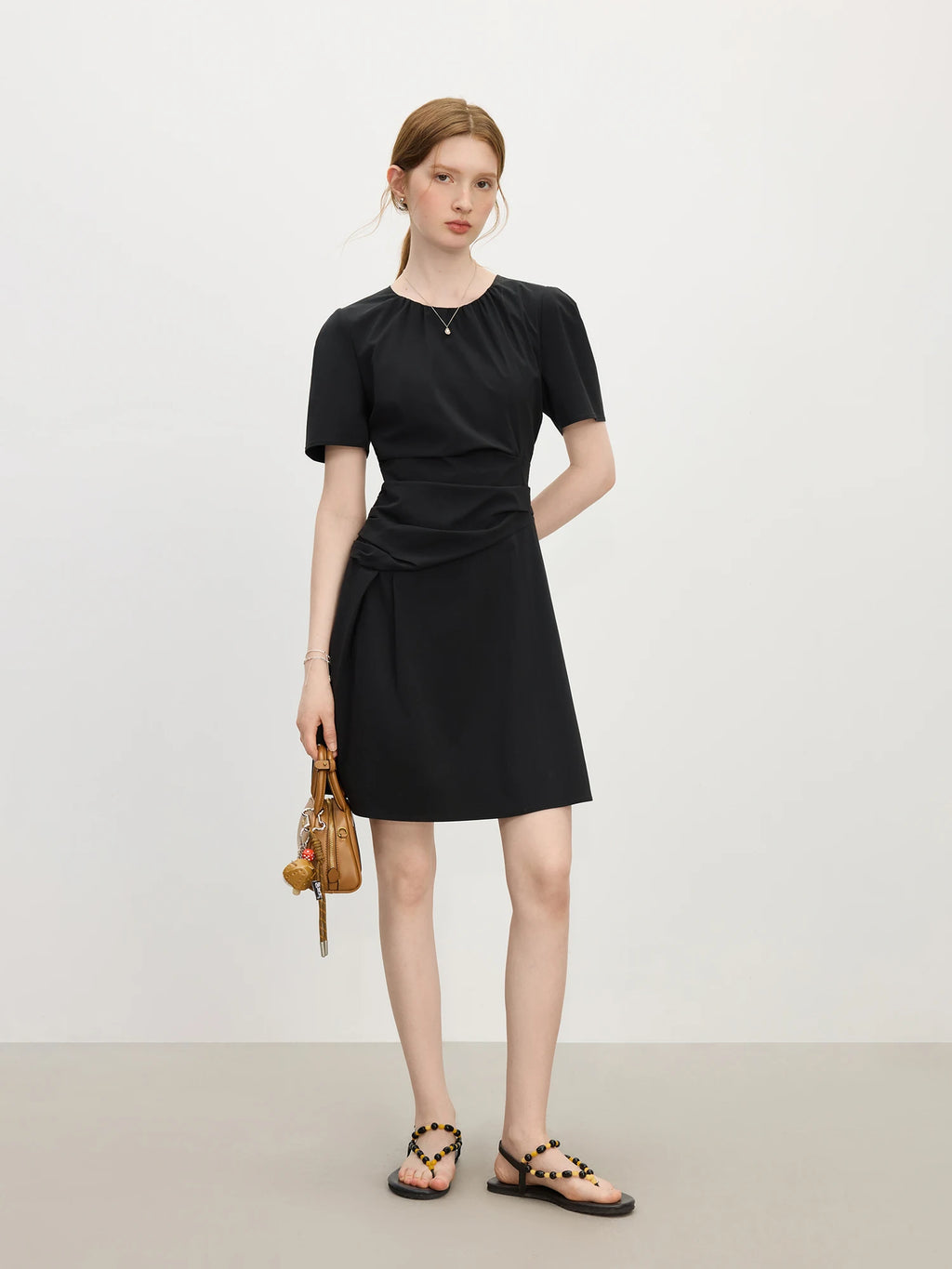 FSLE Black Temperament Waist A-line Dress for Women Summer 2025 New Slim Fit 25FS12744+25FS12742