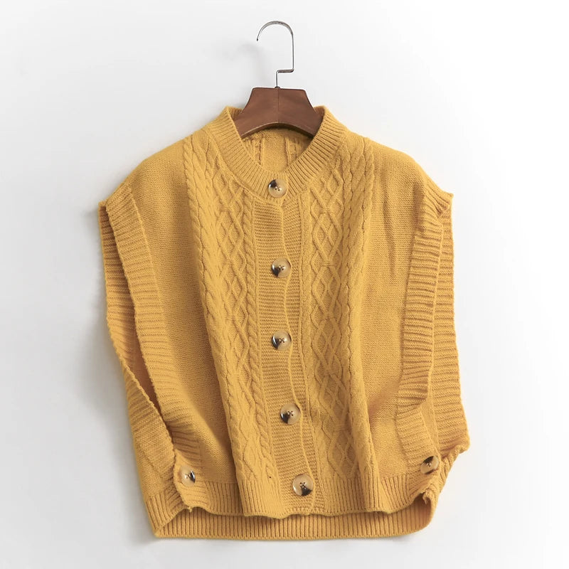 Suéter de malha com cabo colete cardigan para mulheres aconchegante botão sem mangas top de malha para mulheres adolescentes outono inverno roupa casual