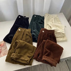 Retro cintura alta calças de veludo feminino primavera outono em linha reta causal comprimento total calças coreano moda baggy todos os jogos calça preta